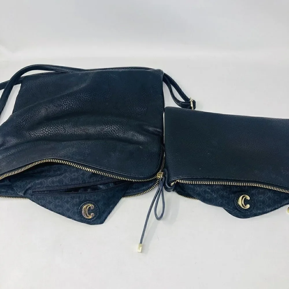 Charming Charlie Women’s Lot Of 2 Handbag & Clutch‎ Black Pebbled Faux Leather